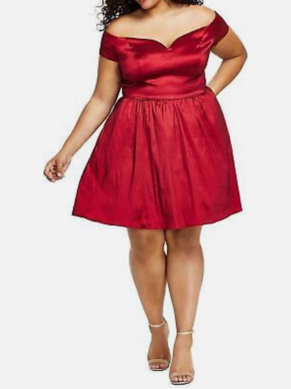 B Darlin Women’s Red Off-Shoulder Satin Dress